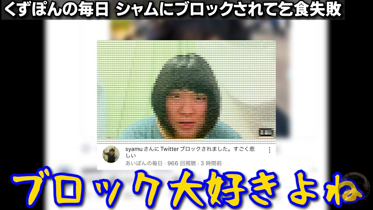 【ブロック】あいぽんの毎日 シャムさんにTwitterブロックされて再生数乞食失敗