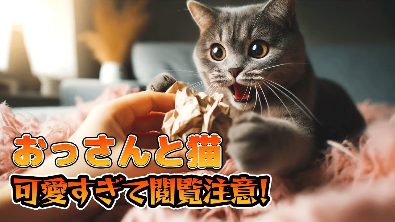 おっさんと猫の猫じゃらしの遊び方が奇妙！＃シンガプーラ＃猫＃おっさん＃パパ＃AI