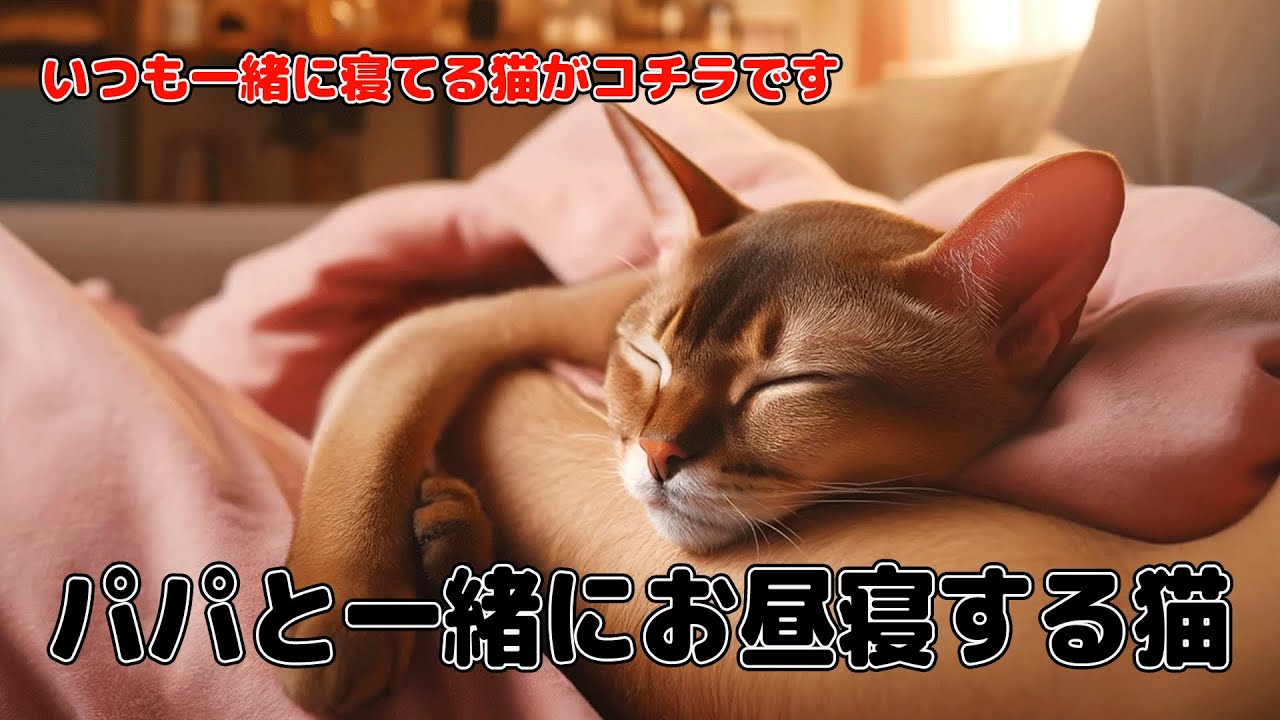 【シンガプーラ】ふわふわピンクの毛布で夢の中…💕 パパに寄り添うシンガプーラの可愛い姿をお見逃しなく！#cat #pets #猫 #animals