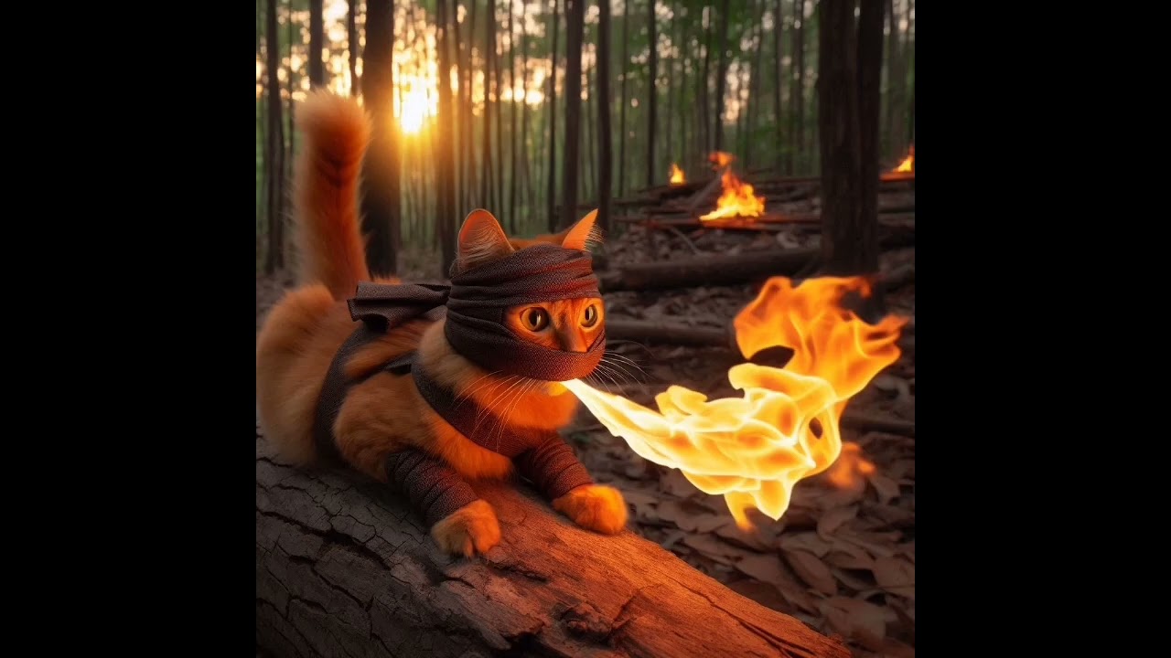 Ninja steal fish from brown cat.#cat#cutecat#aicat#catstory#viral.