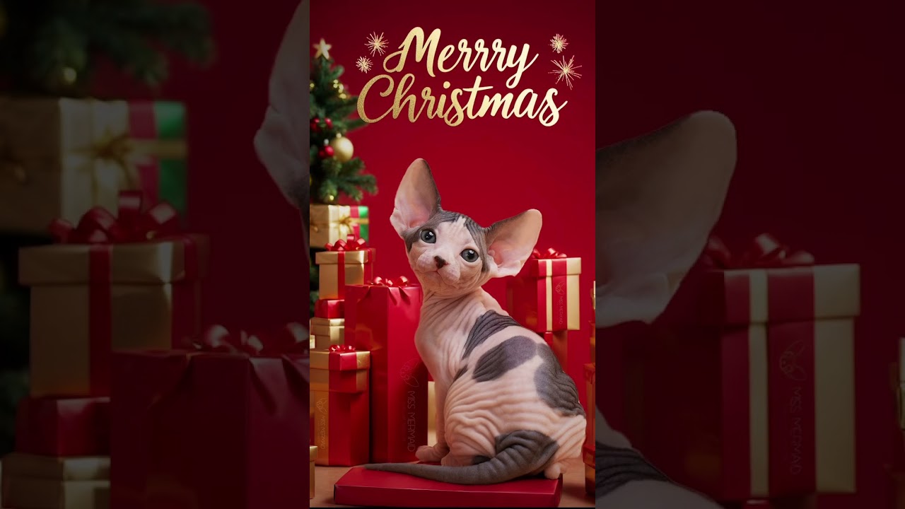 Merry Catmas 🎄and Happy holidays 🎉 from Miss Mermaid Family! ❤️#shorts #sphynx #missmermaid
