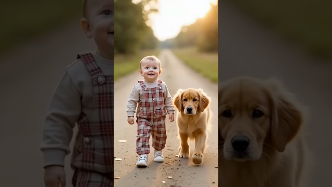 Country Road Cuteness! Baby and Golden Retriever 🐶🌿