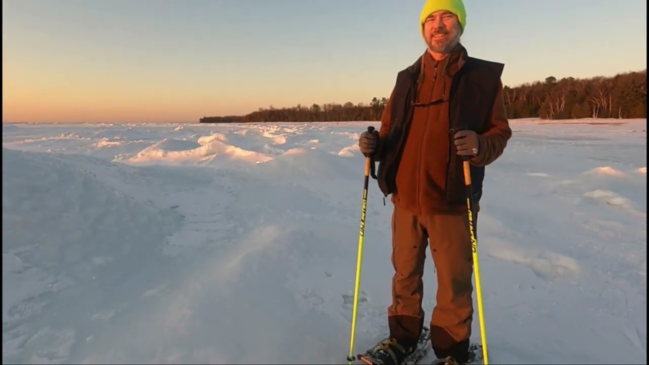 Snowshoeing and Frozen Lake Michigan