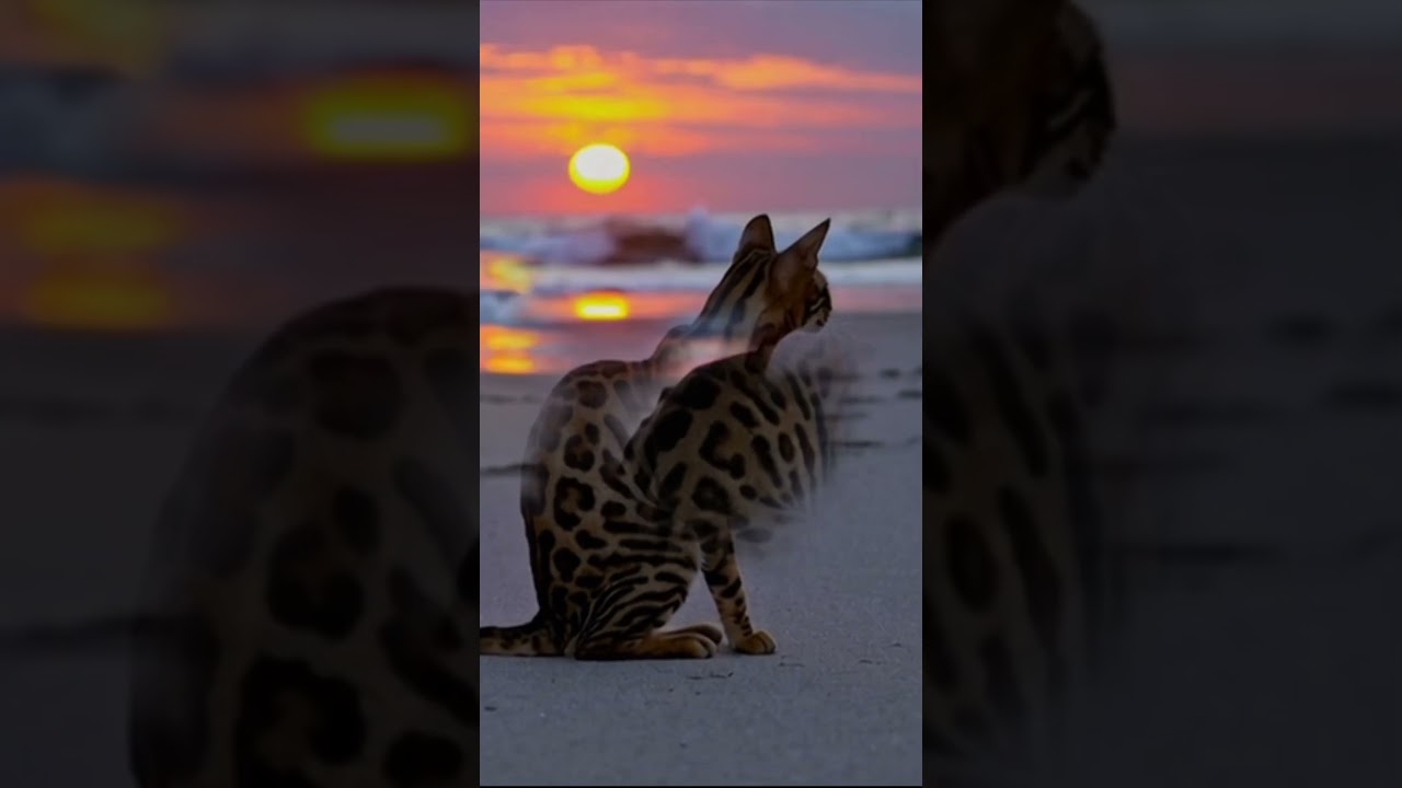 Majestic Bengal Cat Discovers Paradise Beach 🐆🌊