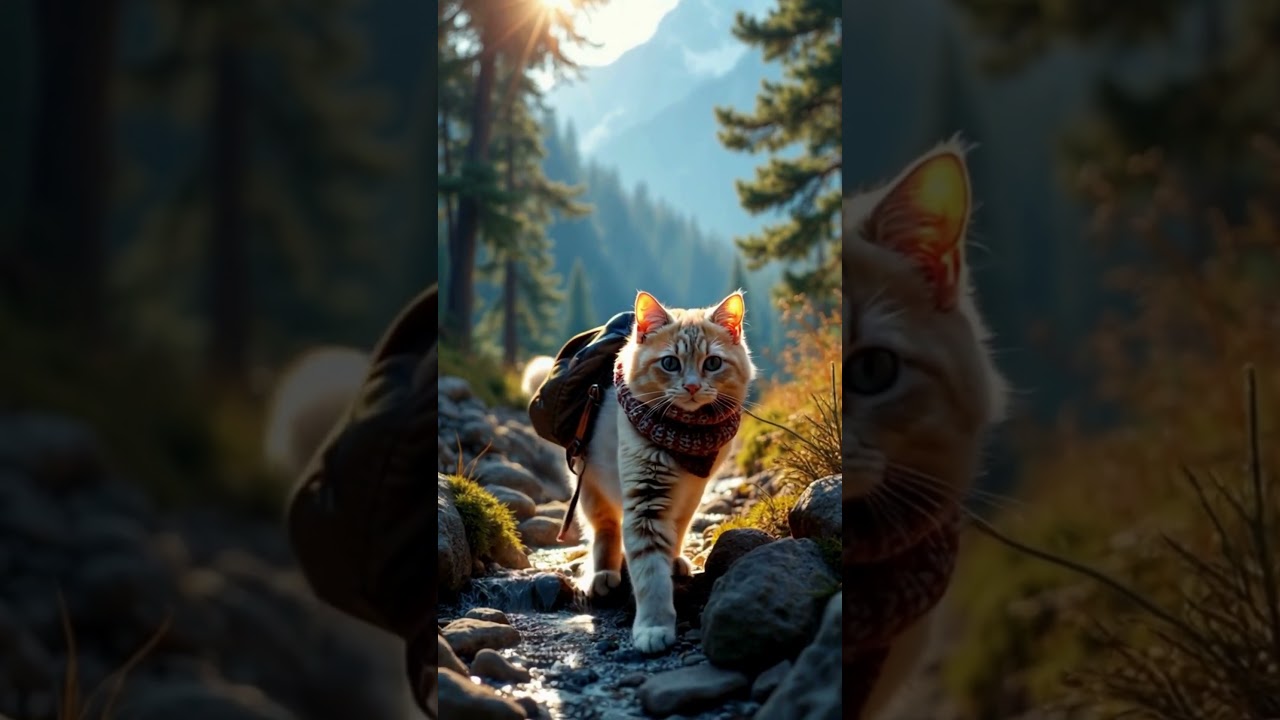 Fluffy Voyager Reaches New Heights! 🌄🐾 #MountainCat #EpicViews #FelineExplorer