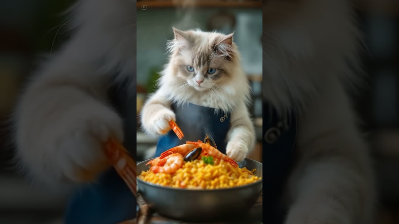 🐾 Paella Purrfection: Ragdoll Cat Whips Up a Spanish Seafood Feast! 🇪🇸🍤🔥 #cat #mustwatch #funnycats