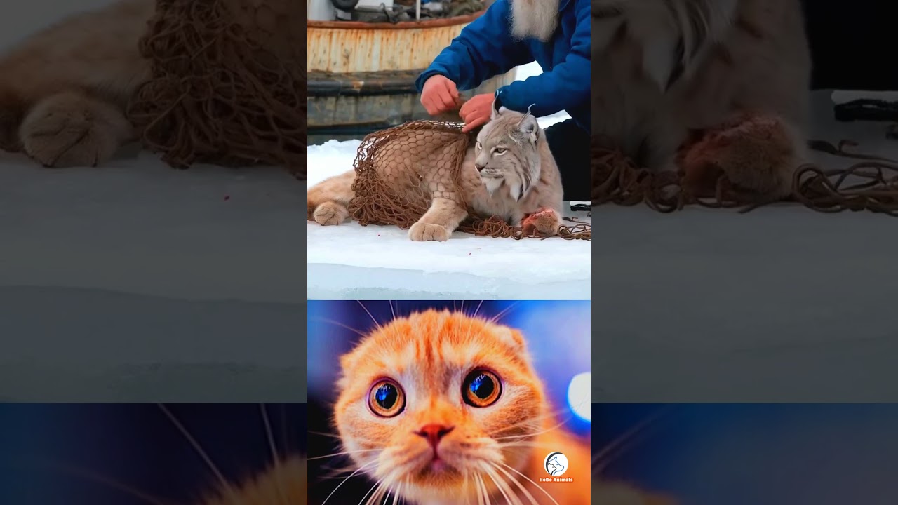 Kind Old Man Rescues Lynx from Fishing Net🐆#shortsviral