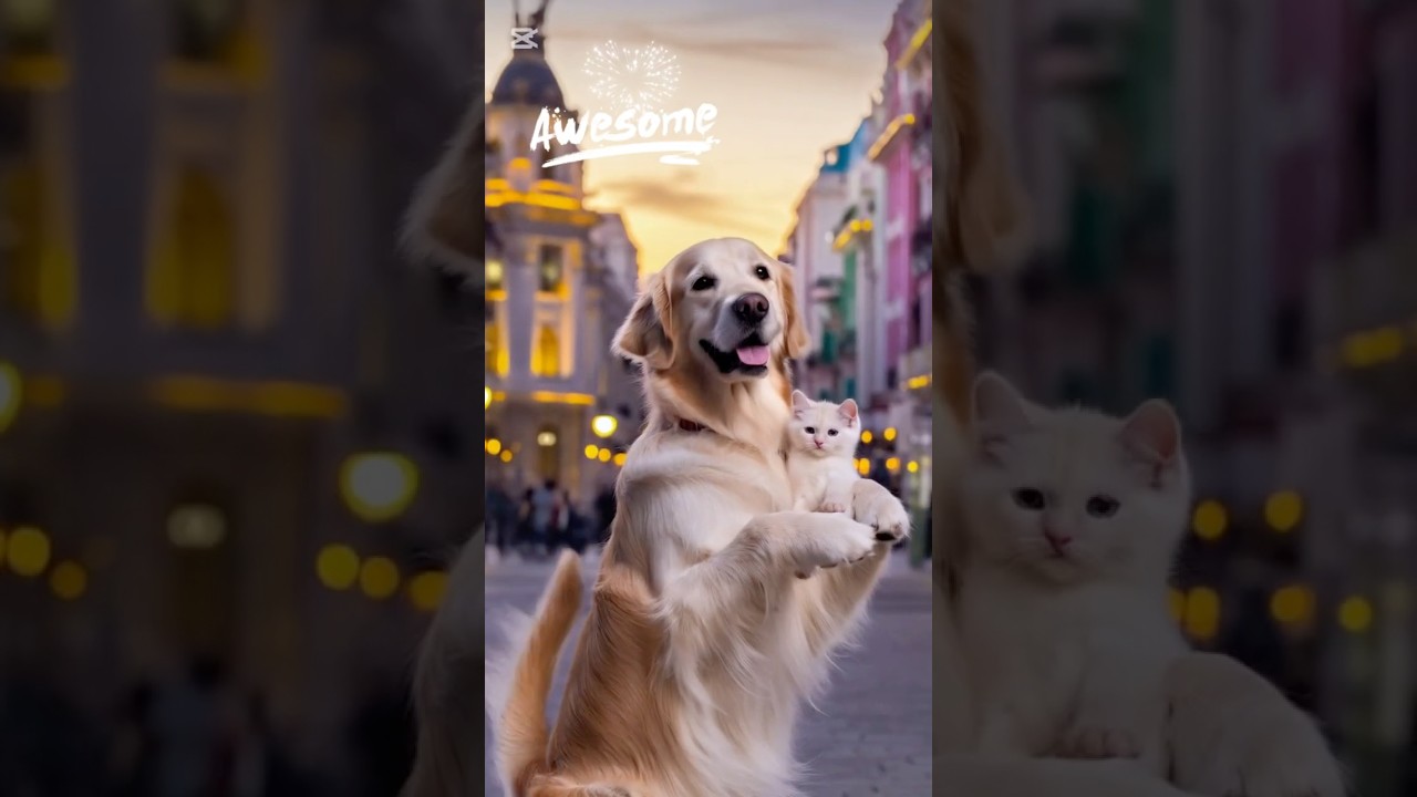 🐶🐱 Golden Retriever & Ragdoll Kitten’s Madrid Adventure! 🇪🇸✨ #doglover #pets #cat #cute