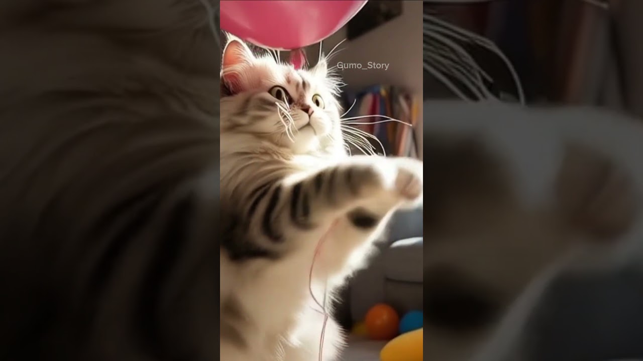 The cat is playing with a balloon and it's spinning 😁 #tranding #cat #shorts
