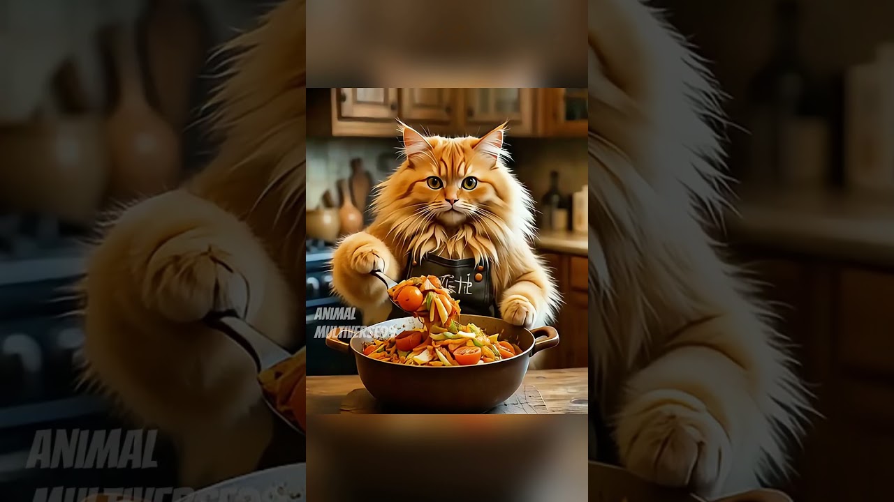 Cute siberian cat cooking yummy vegetables #cat #catlover  #ghibli #cooking #vegetables #vegetarian