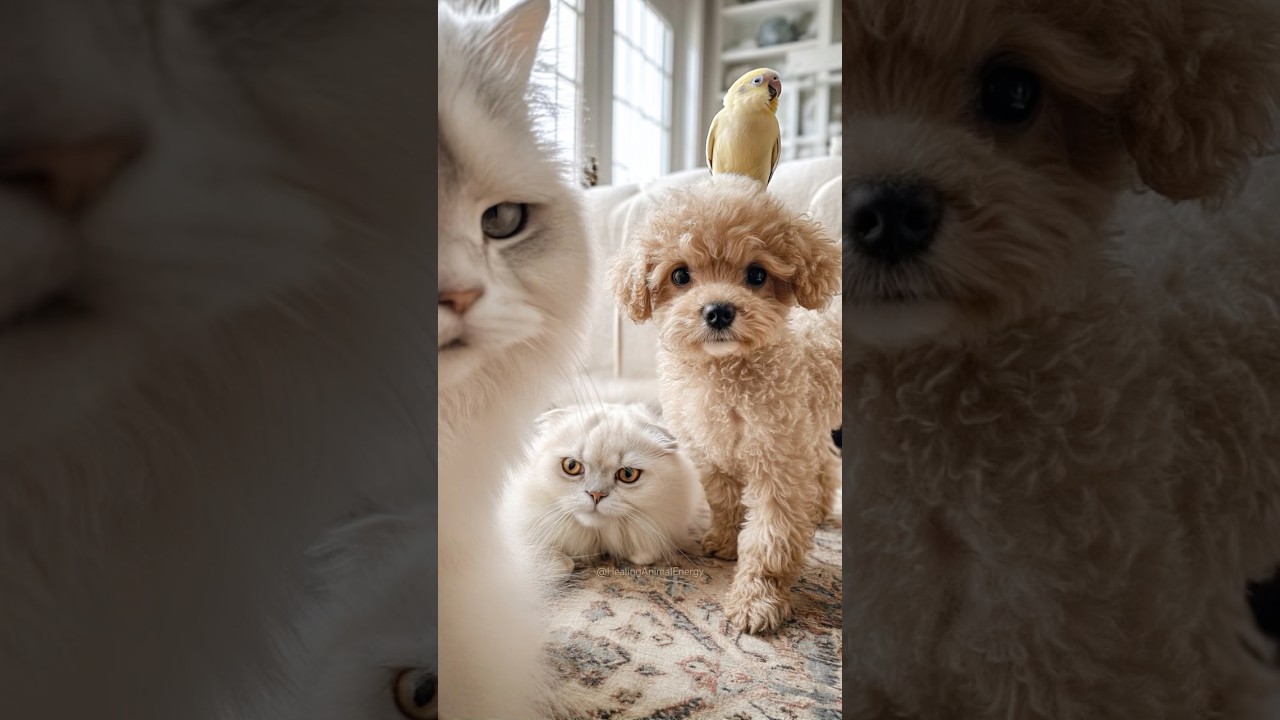 What a funny combination, a dog, a cat and a bird. What's going on?