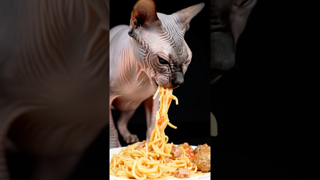 【ビルス様降臨？】スフィンクスvsミートボールスパゲティ🍝 #asmr #cat #猫 #モッパン