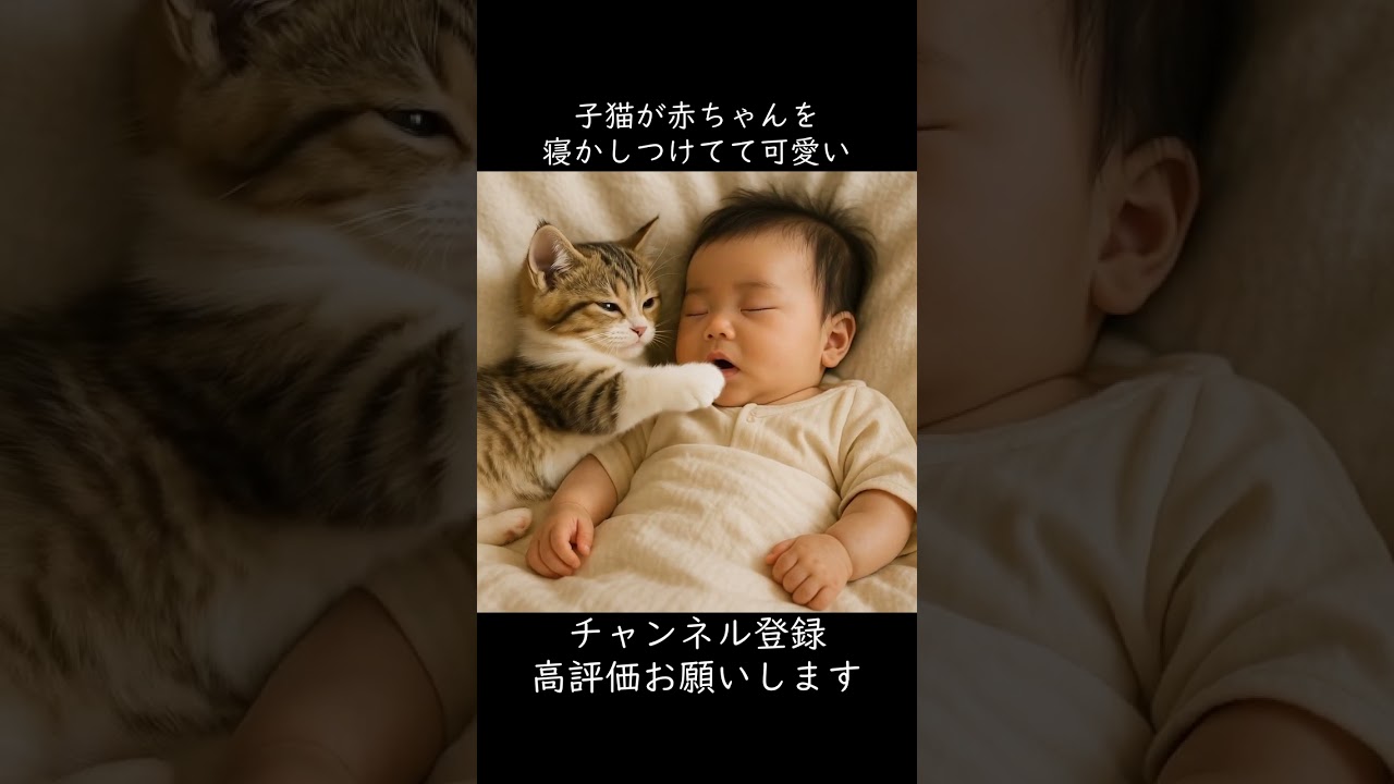 子猫が赤ちゃんを寝かしつけてて可愛すぎる
