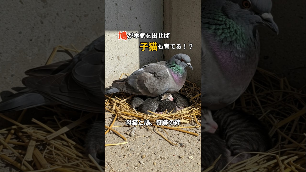 “鳩の本気”母猫と4匹の子猫を守る！
