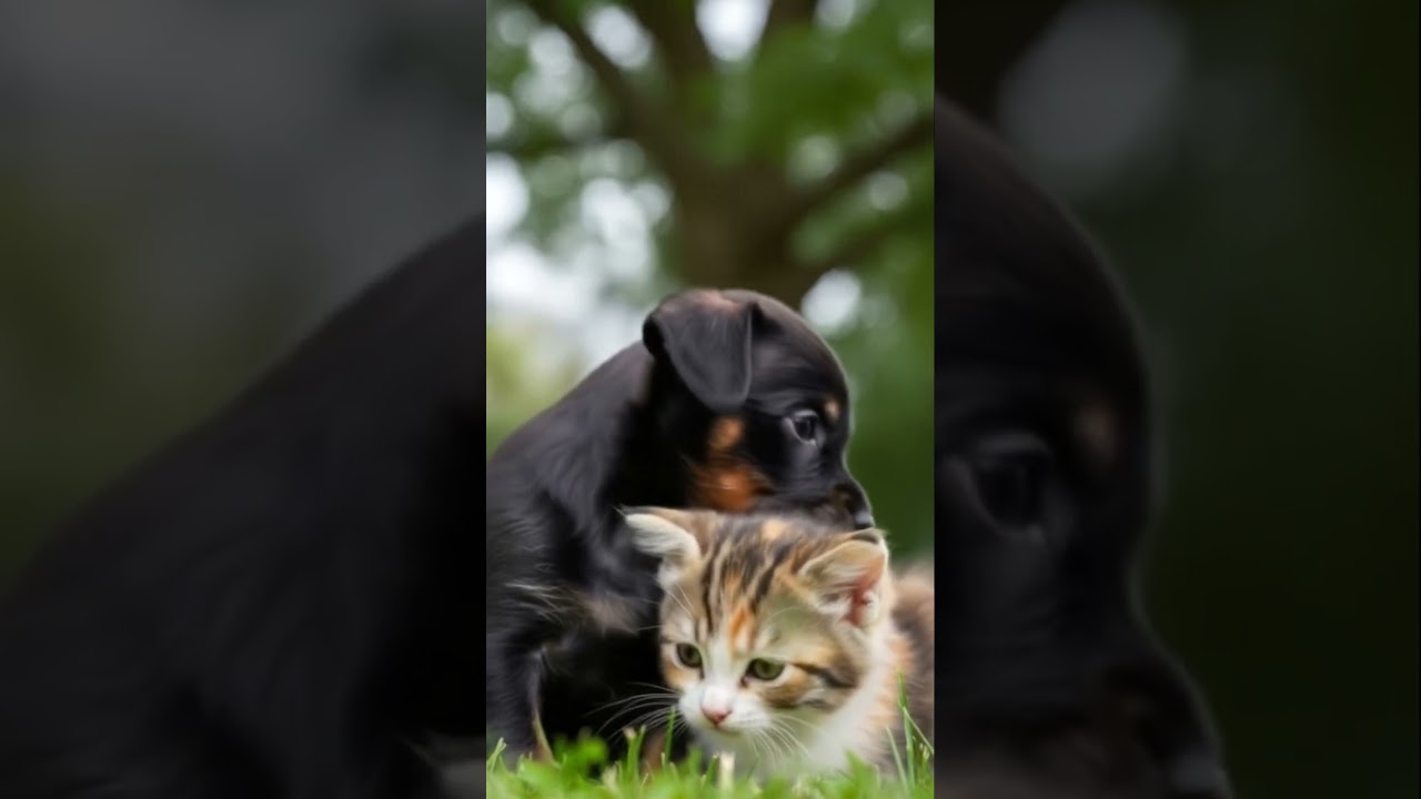 Affenpinscher Puppy & Manx Kitten Cuddle Under Oak Tree 🌳💖 #DreamScreenAi