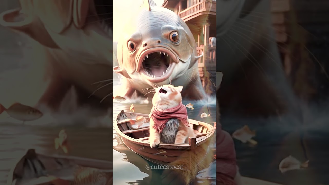 Oh my God! I almost got eaten by a gigantic fish monster! #FunnyCatVideo, #CuteCat #ViralCatShorts