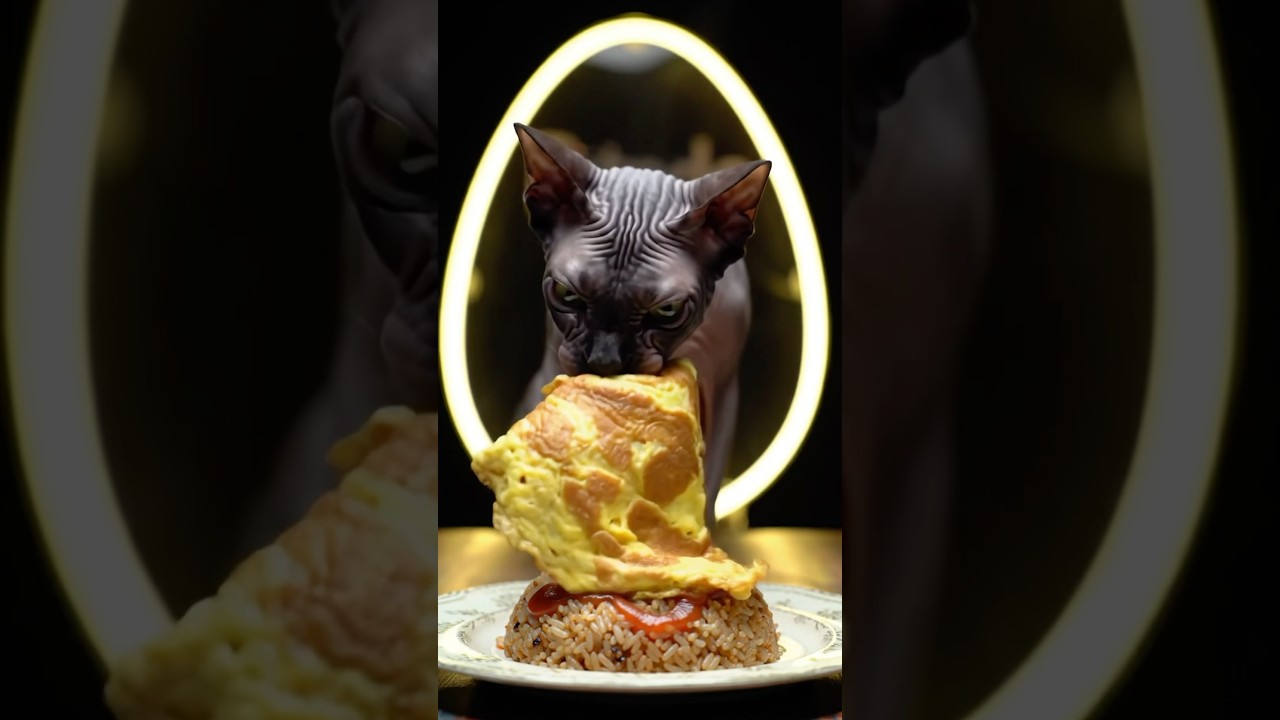 【ビルス様が作りました】スフィンクスvsオムライス🥚 #asmr #cat #猫 #モッパン
