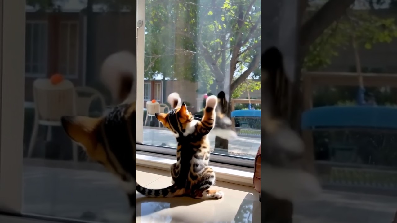 Jet lag? A kitten philosophically chases a passing bird