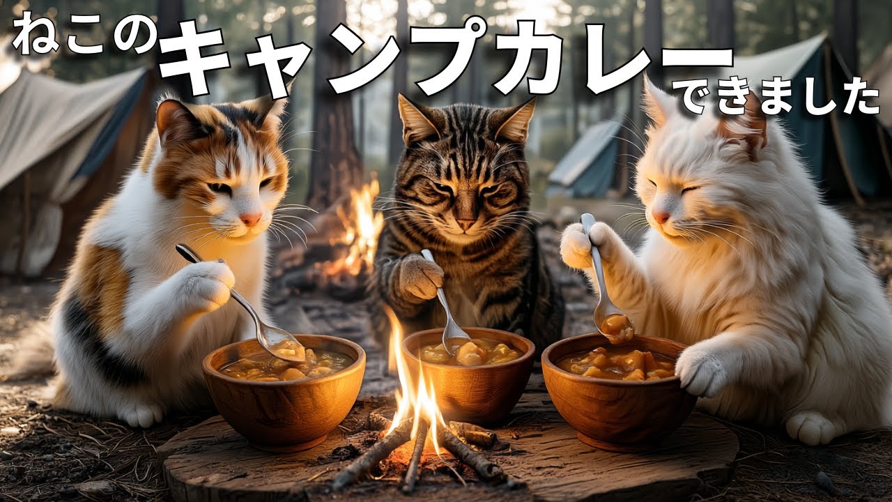 【はたらくねこの休日】猫たちのキャンプカレー作り🍛🐾