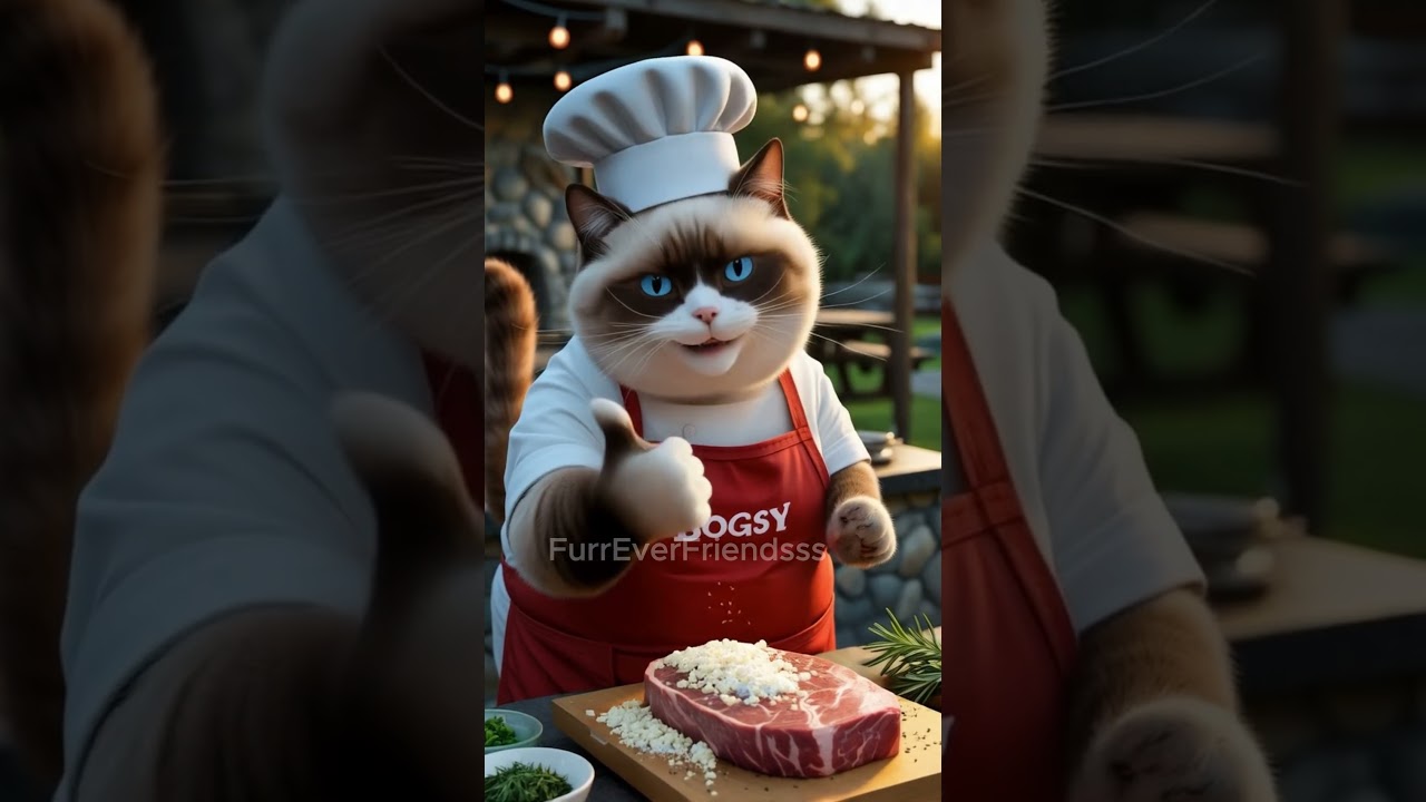 Chubby Siamese Cat Cooks the Perfect Rib-Eye Steak #shorts #funny #shorts  #catlife #cat #fyp