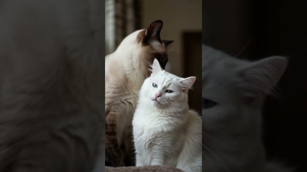 Siamese and Turkish Angora cats show off their love for each other #cat #catstagram #pe