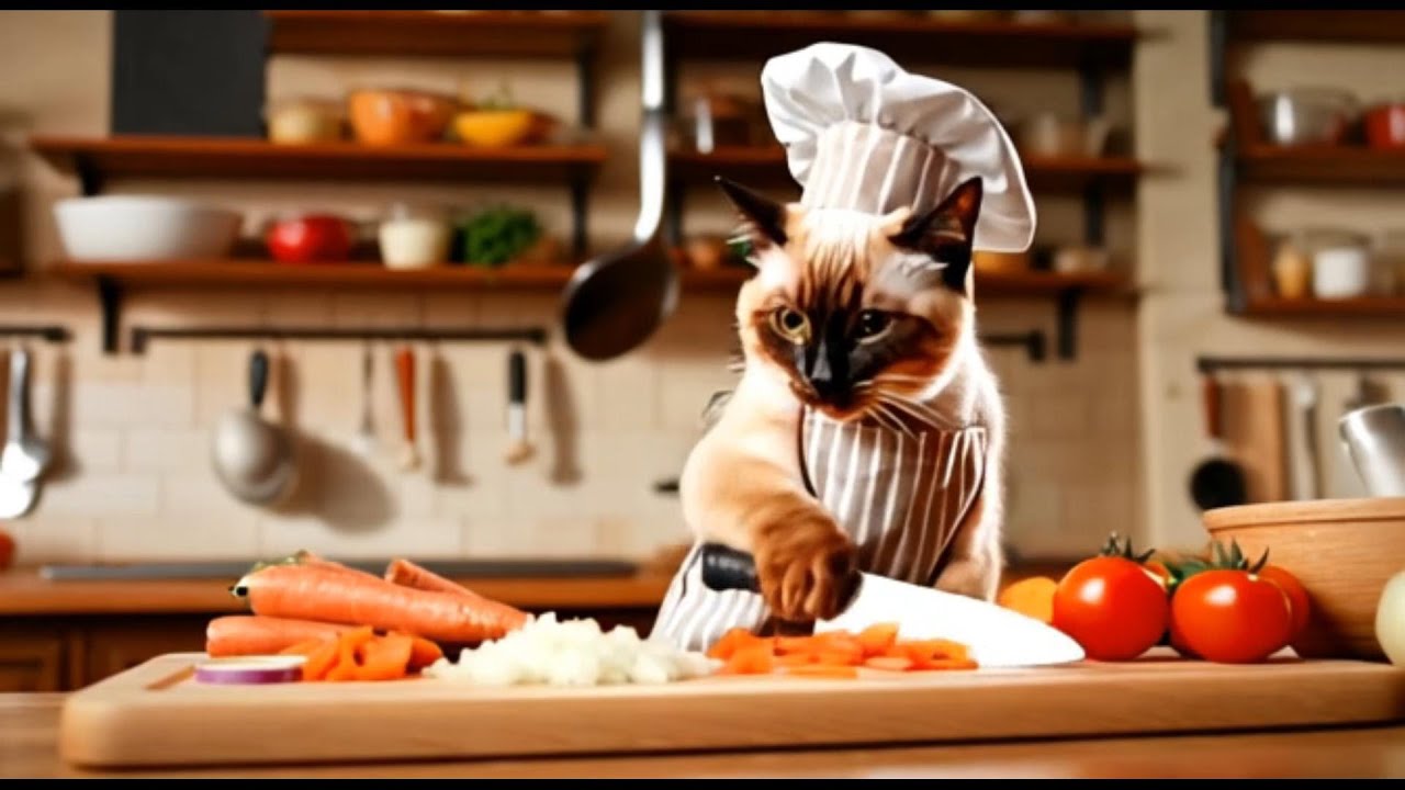 【癒し】猫シェフがトマトリゾットを作る【AIシャム猫】