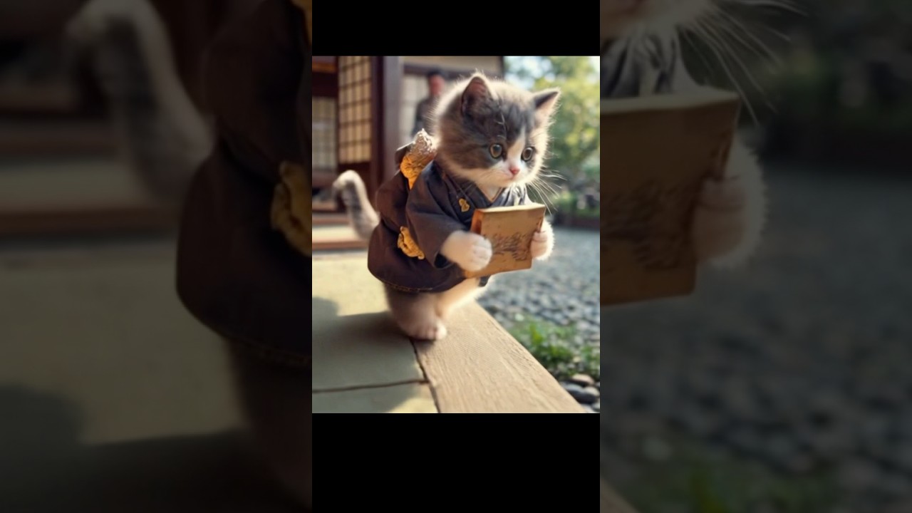子猫の文豪と師匠。#ai #子猫 #猫 #ねこ #ネコ #猫動画 #かわいい猫 #着物 #癒し動画 #kitten #cat #cute #猫の日常 #文豪