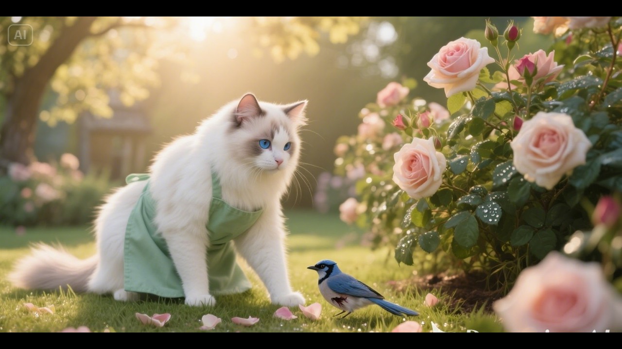 Tiny Blue Jay Saved by Gentle Ragdoll Cat 💙🐱 | Heartwarming Rescue! #catcooking  #CuteCats #shorts
