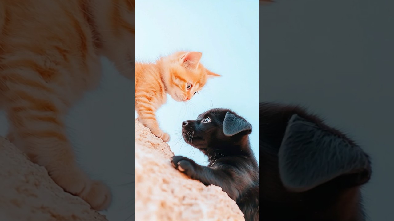 Brave Kitten Saves Puppy from Cliff Edge
