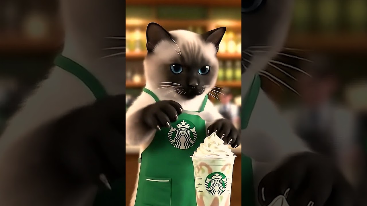 A cat working at Starbucks!