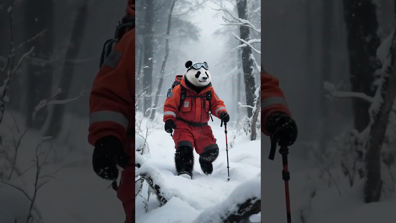 Panda rescues three baby sled dogs/パンダが三匹のスノーシュー犬の赤ちゃんを救助しました#youtubeshorts #dog #panda #cute