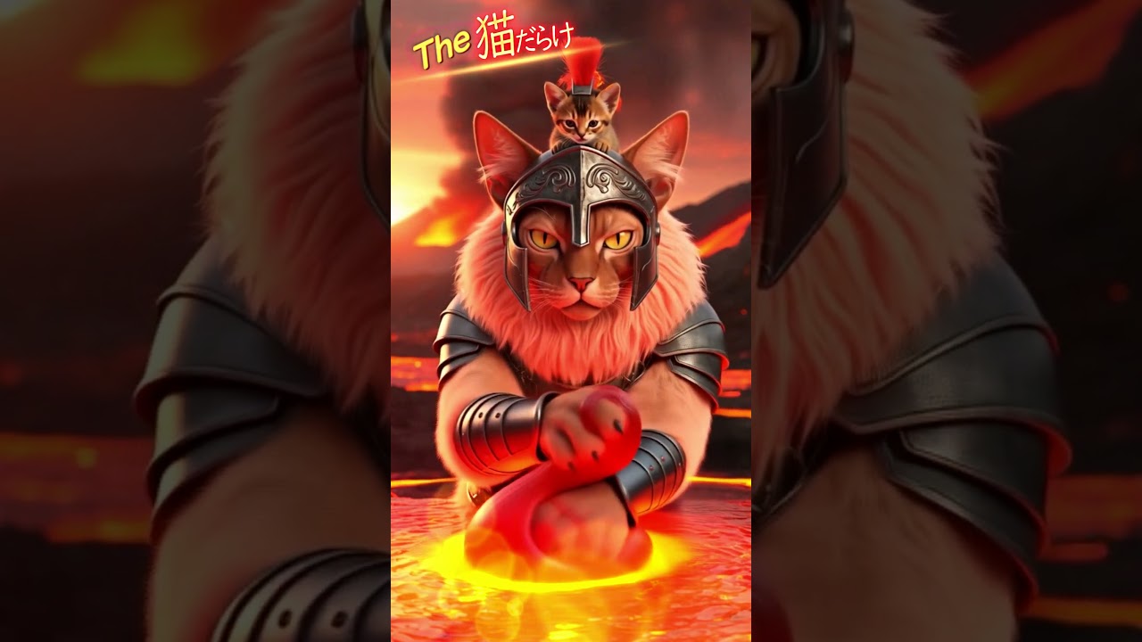 【AI猫】鎧を着たスフィンクス猫が火山地帯でキャンディー生地をコネコネ #Shorts #AI猫 #癒やし