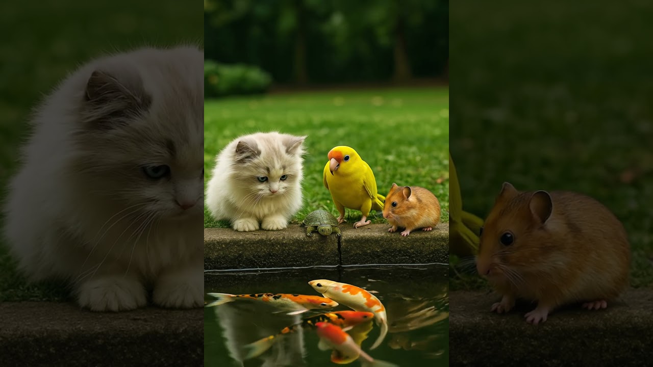 Four Friends, One Magical Fish #shorts #cat #pets #cute #잉어#고양이#강아지#귀여운