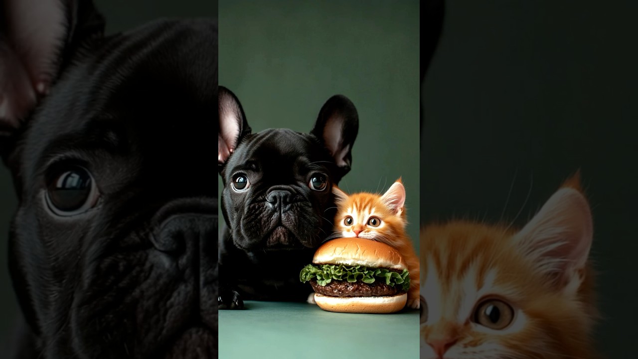 Kitten And Pup Share One Giant Burger