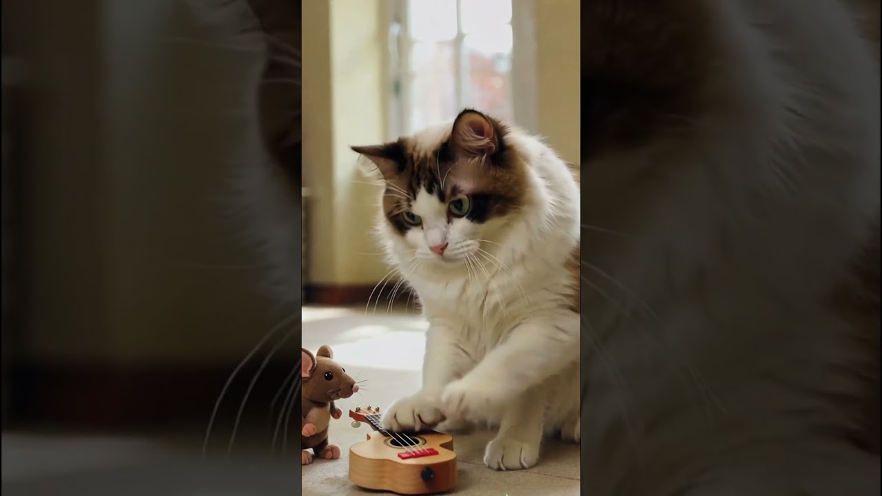 Shocking! Snowshoe Cat with a Guitar Hero Dream? 😲🎸衝撃！スノーシュー猫のギターヒーロー夢中説 😲🎸#猫の夢 #shorts #snowshoecat