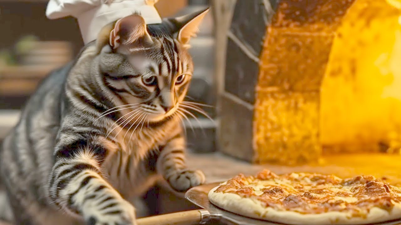 【猫料理】猫がマルゲリータピザを作る【ai cat】