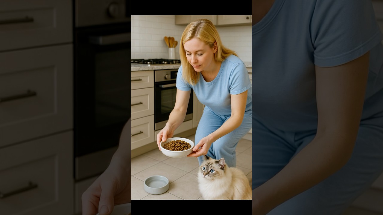 🐱Cozy Morning: Blonde Woman Feeds Fluffy Ragdoll Cat 🐈 #cat
