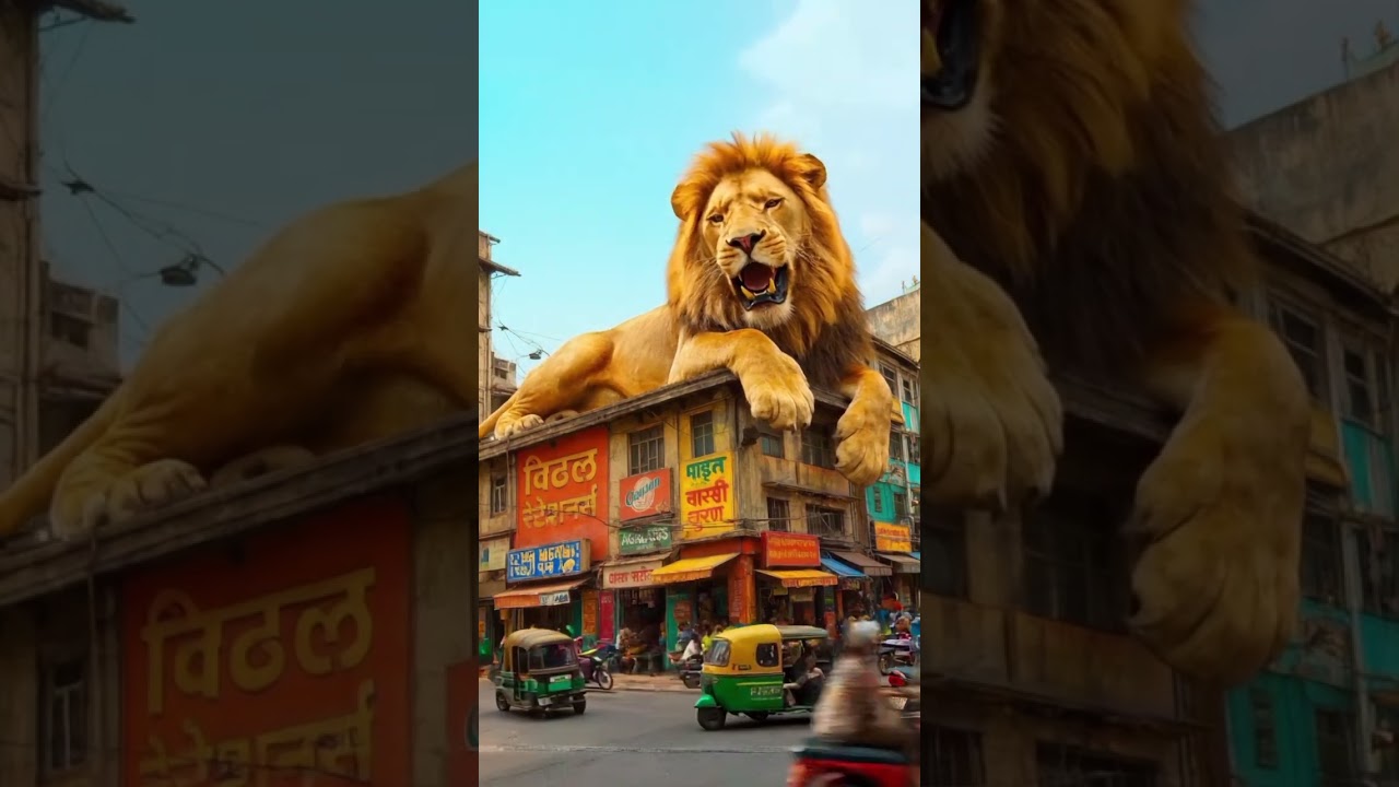 Why Is There a Giant Lion in Mumbai?! 🦁🏙️#GiantLion  #MumbaiRoar  #LionOnTheRoof  #UrbanWildlife