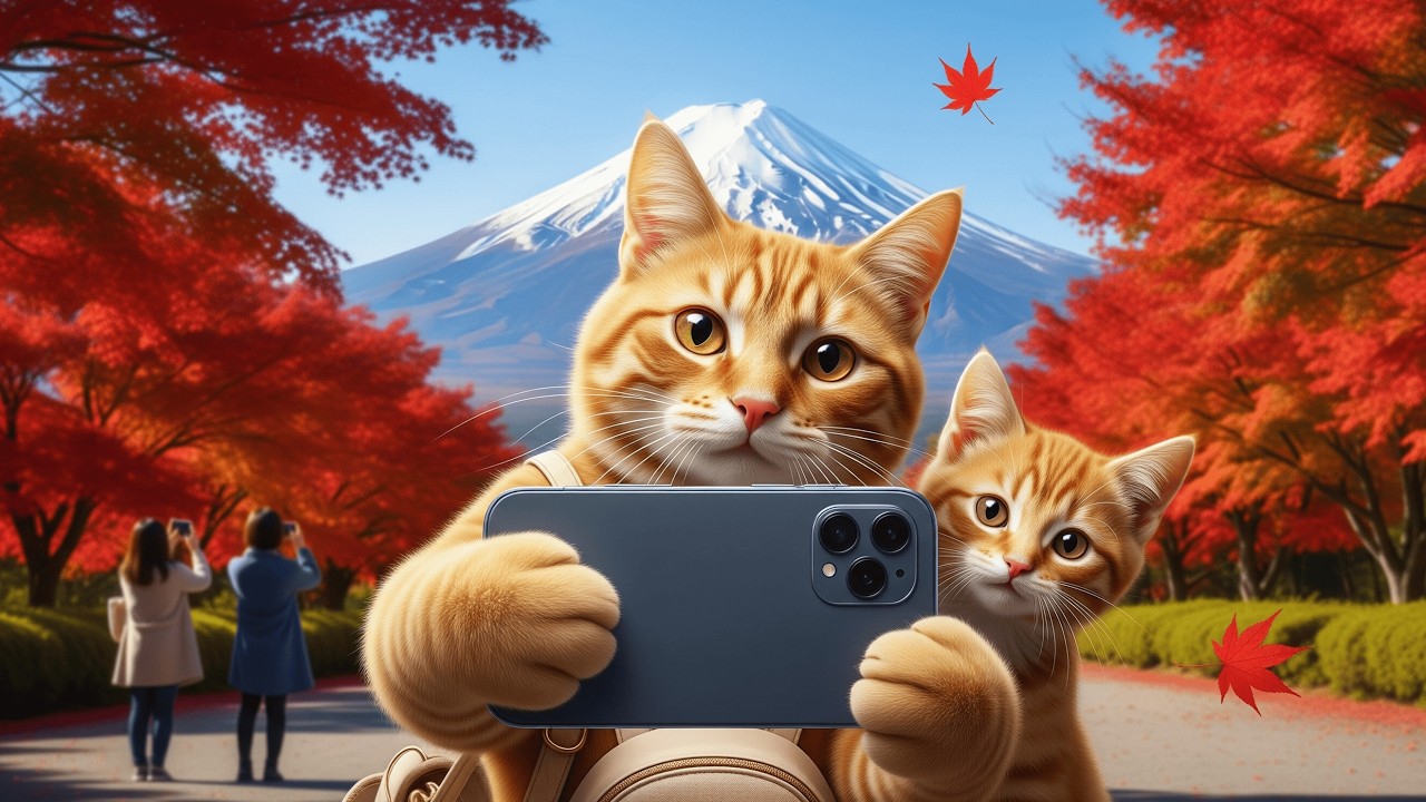 ママ猫とジンジャー、富士山のふもとで日本の秋を楽しむ旅 🍁🗻