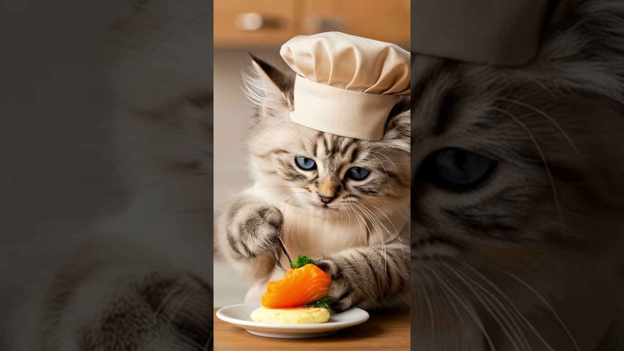 サイベリアンの子猫ミルの1日【AI子猫】#shorts #AI #ai猫 #ai生成 #料理 #サイベリアン #siberian #cat #cooking
