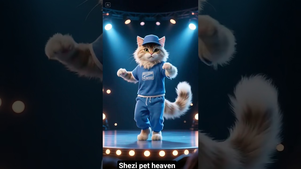 "A brown cat dancing happily in a blue outfit #short #viralvideo #catshort