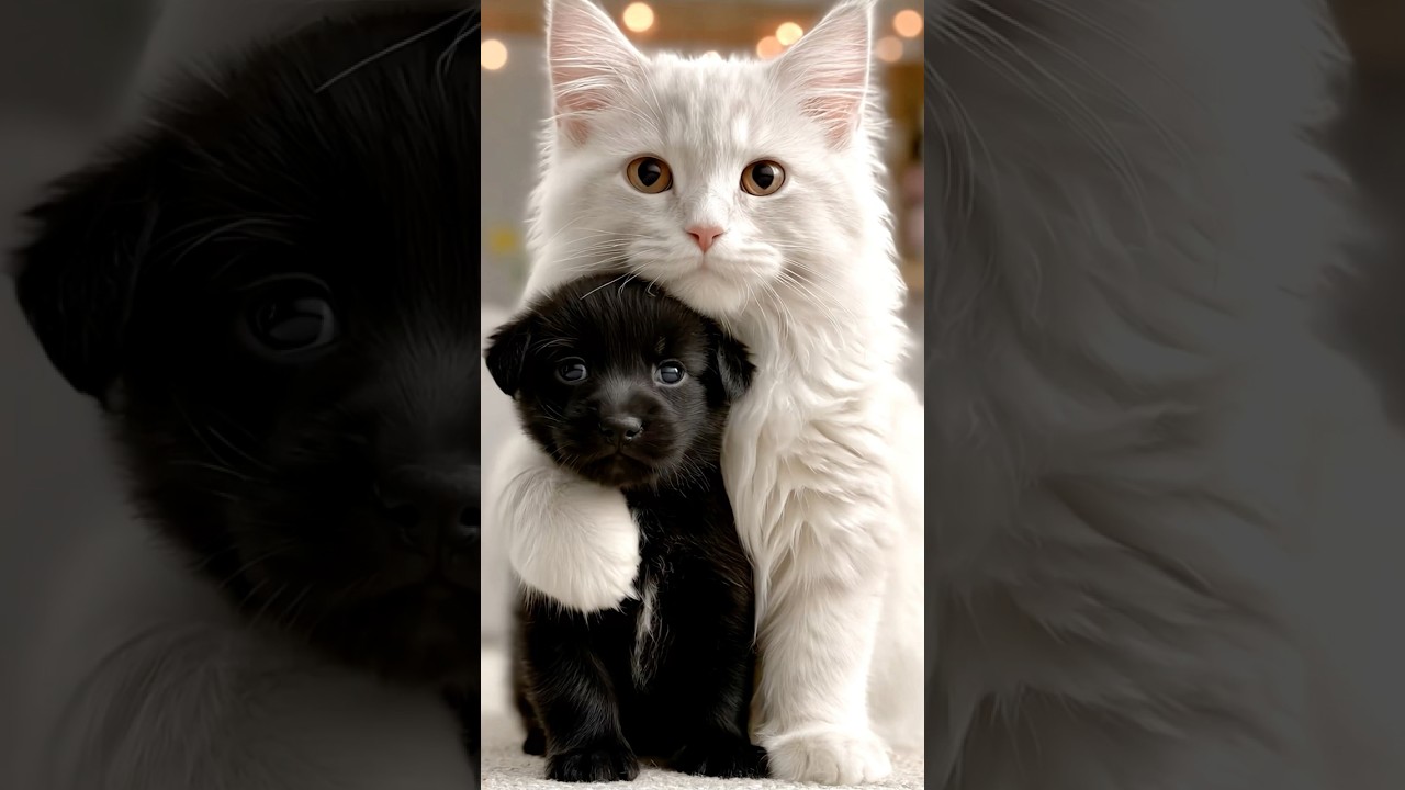 Most Adorable Hug: Maine Coon Cat & Dog