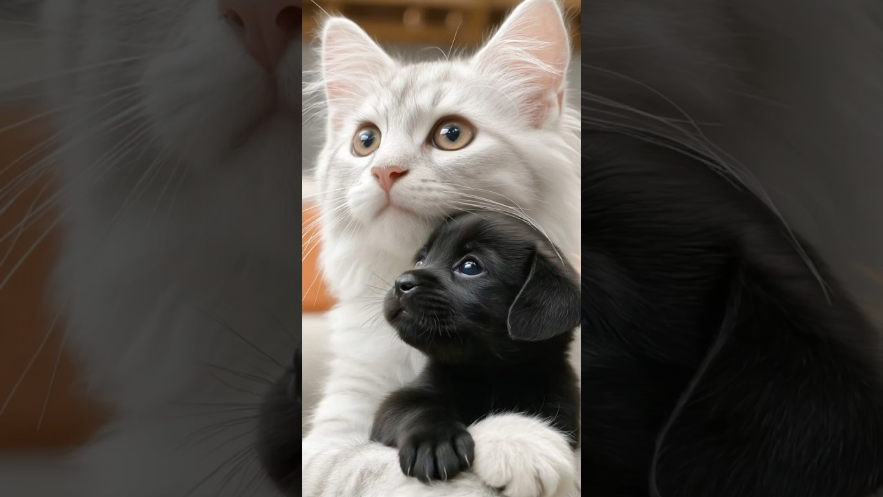 Maine Coon Cat And Puppy Share Cozy Cuddles