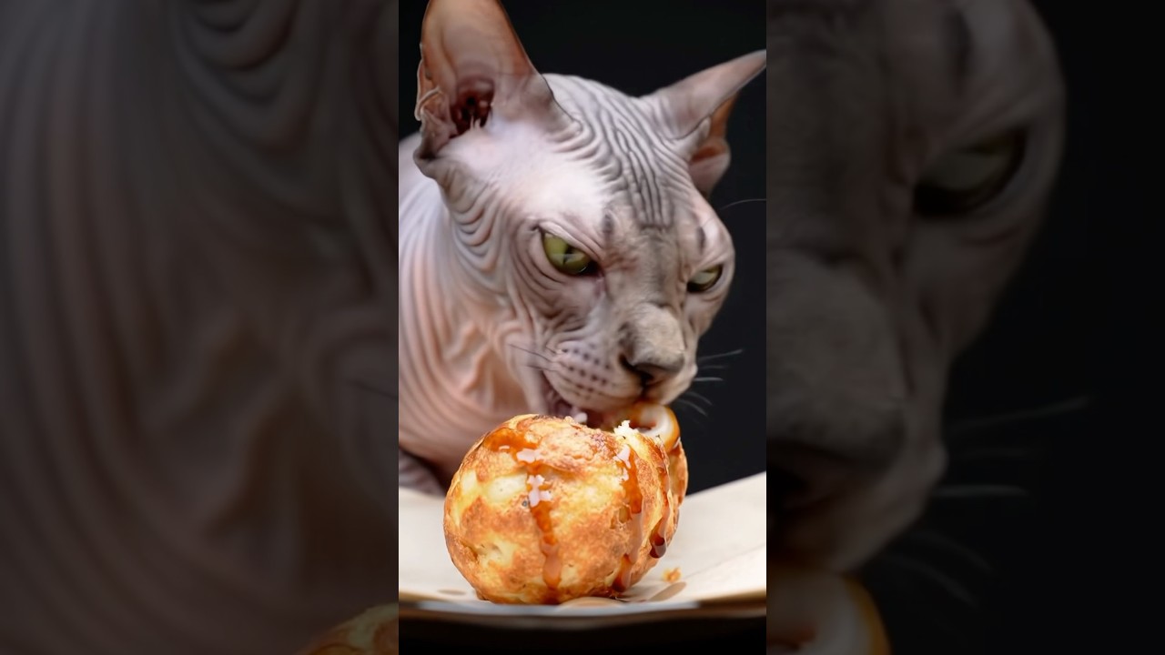 スフィンクス猫、タコとのバトルの末に…たこ焼き爆食い #shorts