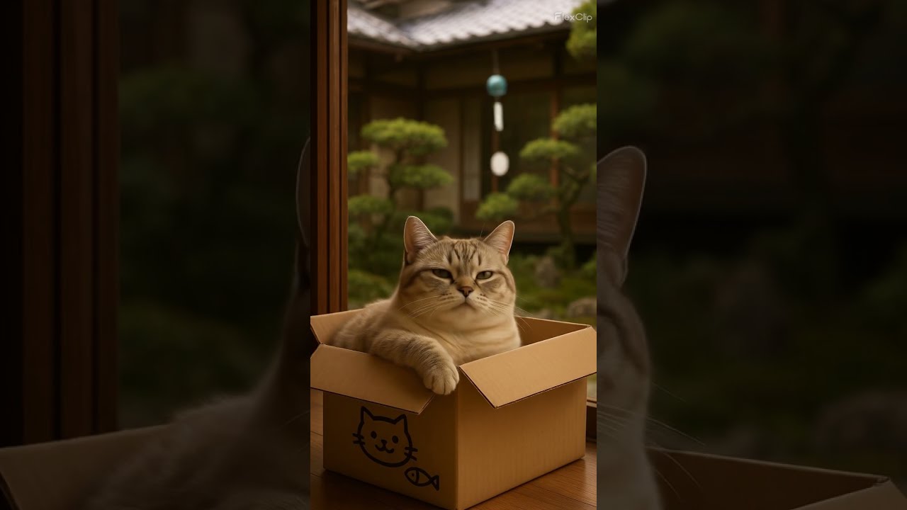 🌸 居眠りする猫 Sleepy Munchkin Cat in a Cozy Box | Relaxing Japanese Garden & Wind Chime ASMR #cat #猫 #貓