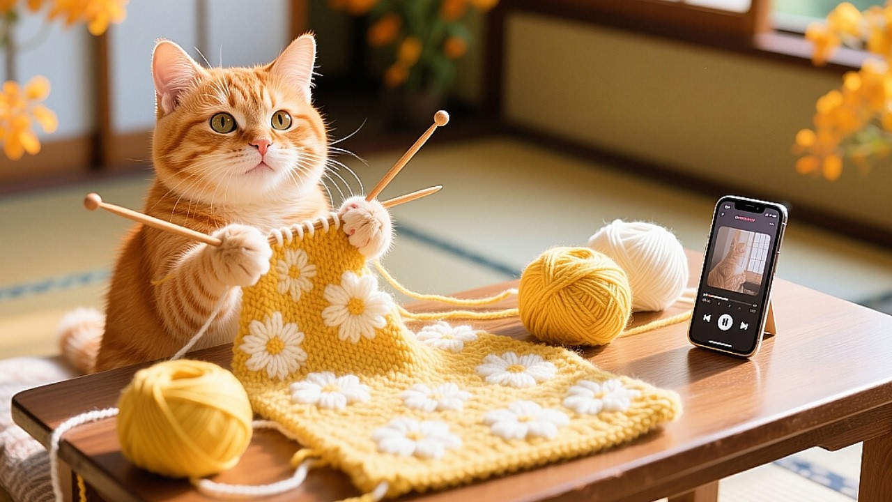 Sneaky Kitten Knits Secret Gift for Sick Mom～🧡🧣#cute #cat #funny #animals #viralvideo #kitten #love
