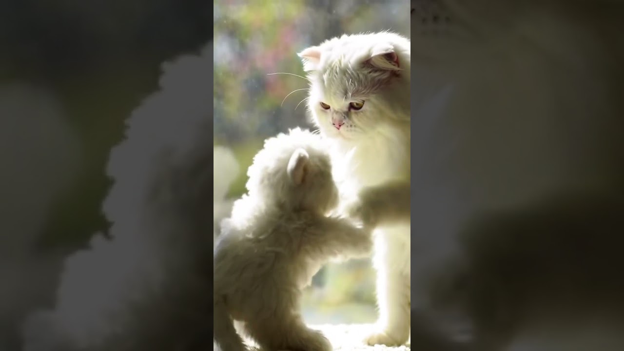 ペルシャ猫のソフト猫パンチ？【White Persian Cat Playing with a Fluffy Plush Toy 🐾✨】#猫 #shorts