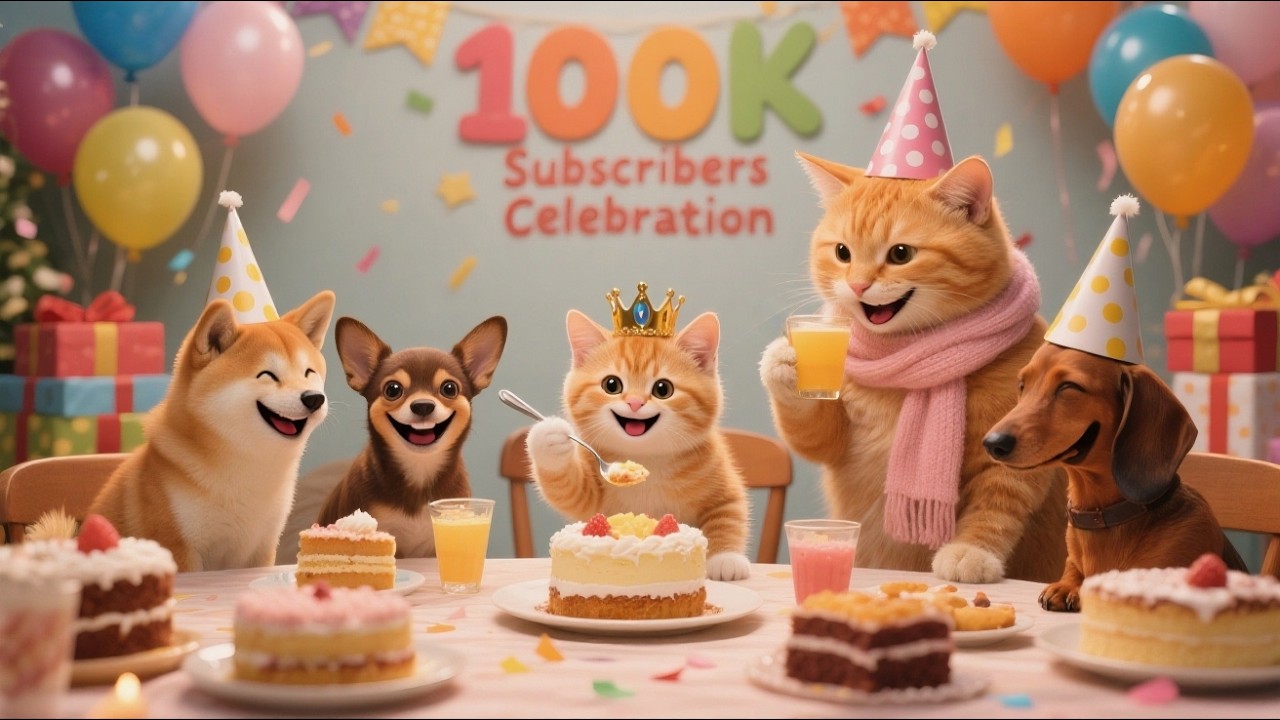 100K SUBS! Tiger-Hat Kitten’s Cake Party—Rain, Friends & Confetti Surprise! |Daisy's Journal Special