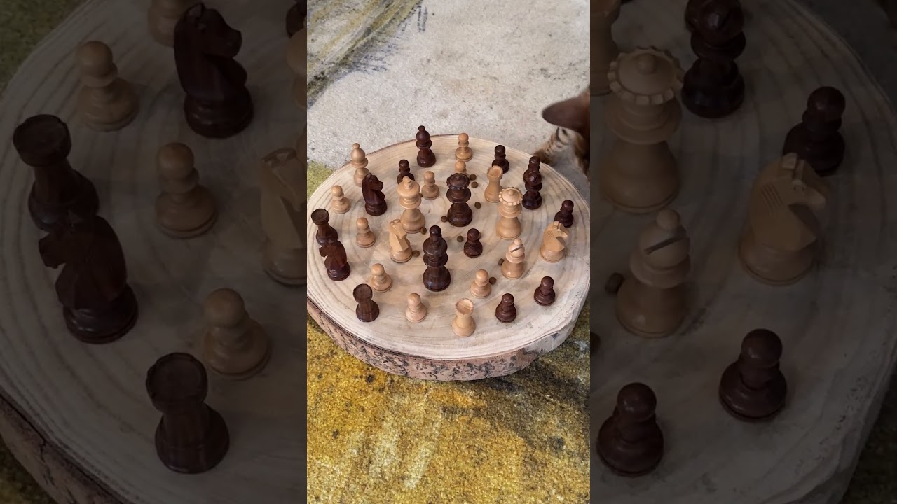 Germany - Bengal cat - Brekkies Fummel board with chess pieces handmade unique #cats #bengalcat