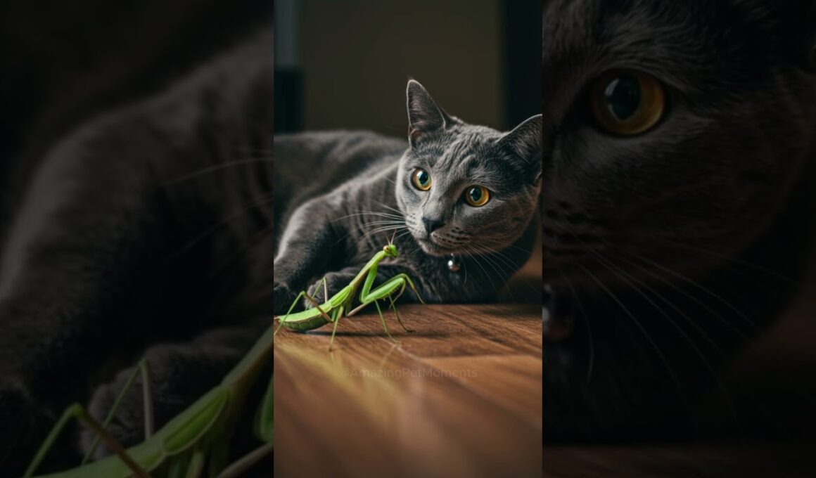 Cat vs. Mantis: Who Blinks First?